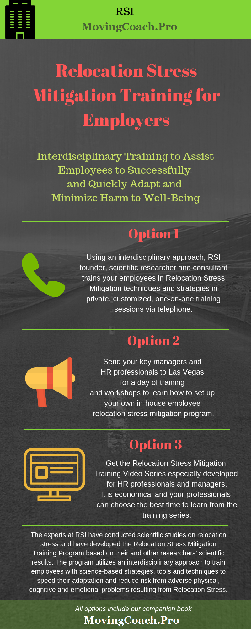 ReloStress TRAINING Options Infographic